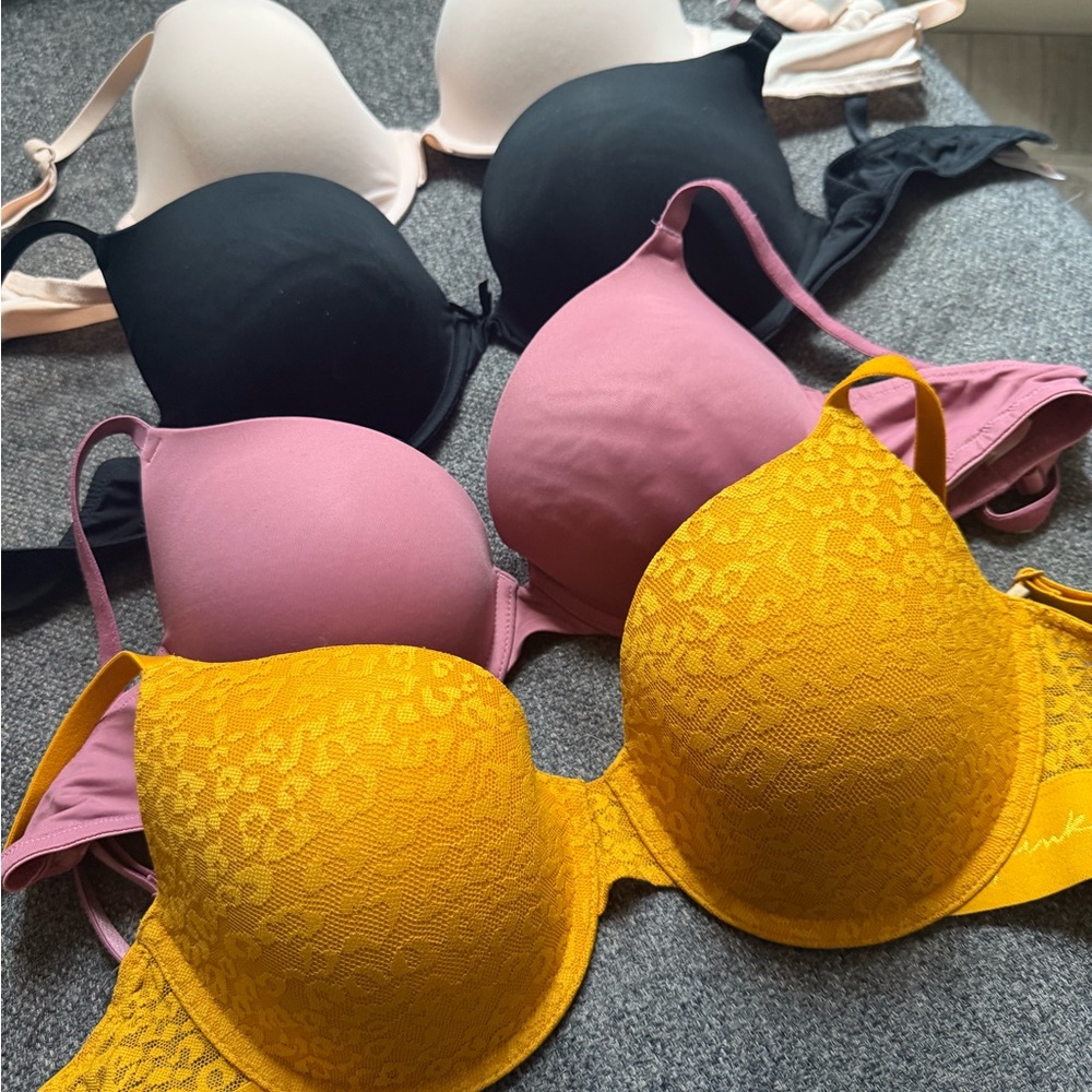 Lace Push-Up Bra Set - Black, Pink, Yellow